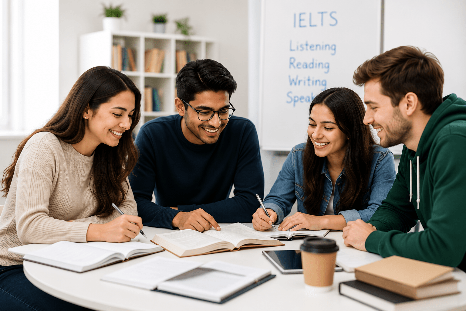 Students preparing for their exam together with a tutor