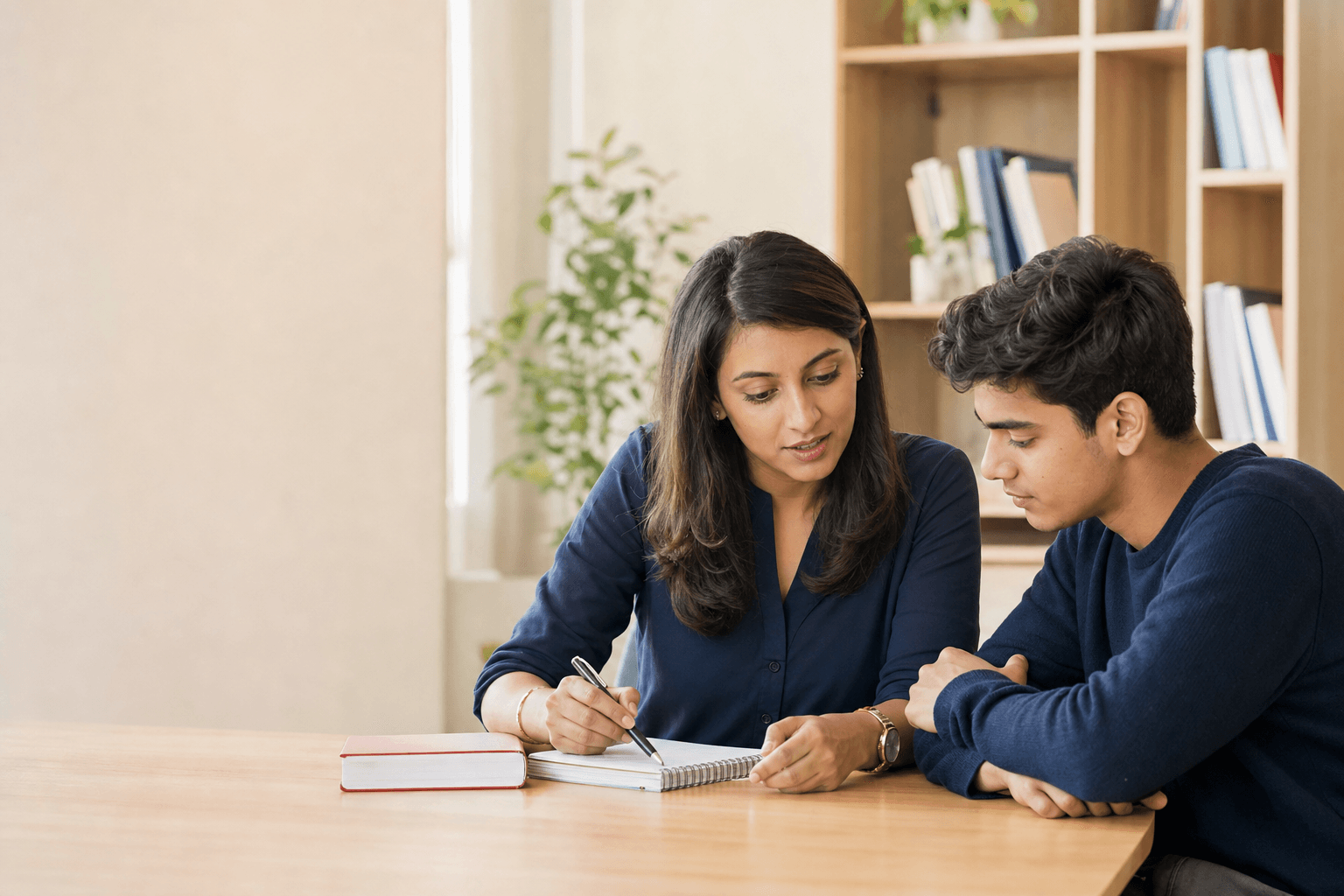 Tutor helping a student plan IELTS preparation